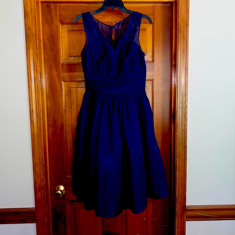 Geode retro style navy sheer top full skirt dress
